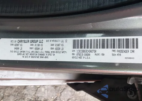 2012 Chrysler 200 Touring from USA, damaged, VIN 1C3CCBBG3CN302730